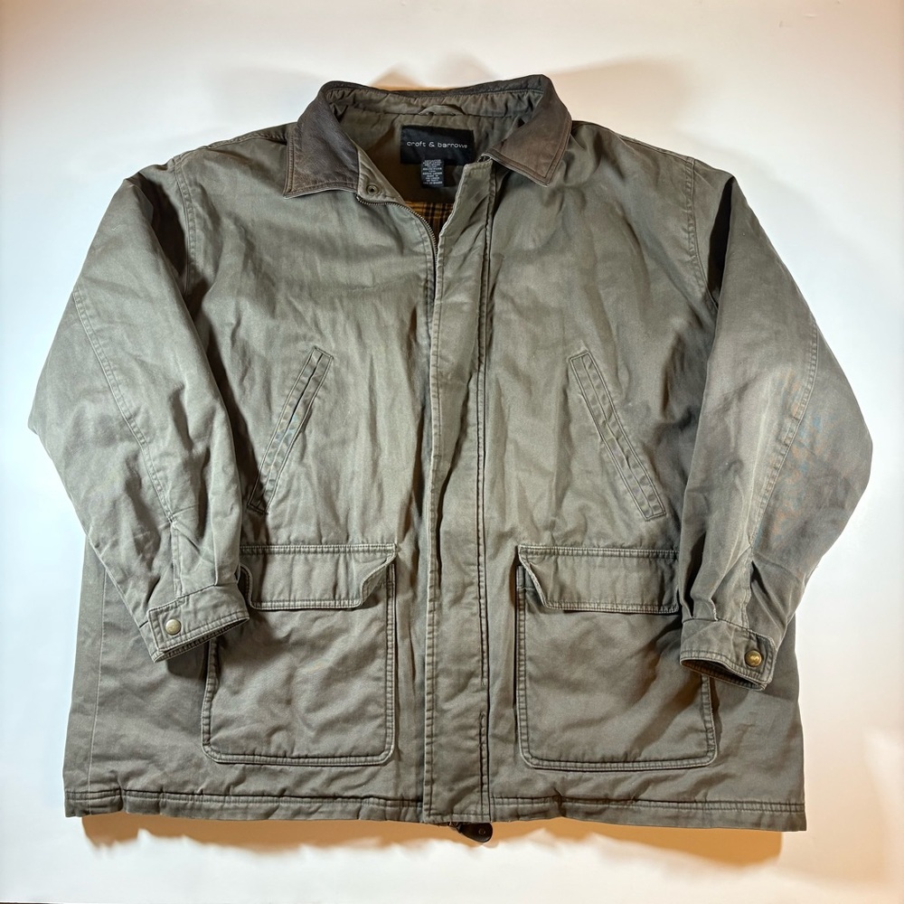 Croft & Barrow Olive Flannel Lined Barn Coat Leather Collar